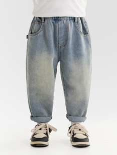 Wind Valley 2025 Spring New Children's Pants Korean Style Pocket Graffiti Jeans All-match Trendy Trousers for Boys and Girls
