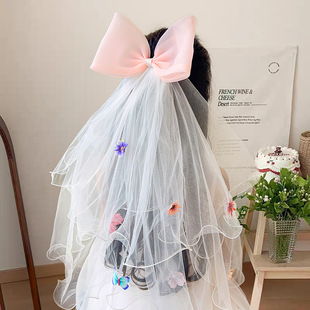 Children's Super Fairy Long Veil Crown Photo Hairpin Hair Accessories Princess Flower Girl Baby White Girl Hairpin Hair Accessories