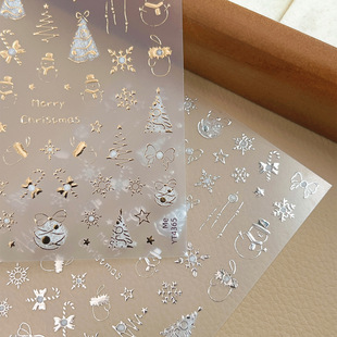 New gilded silver Christmas nail art stickers snowflake bow exquisite lines with adhesive nail decorations wholesale