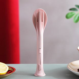 Cross-border generation of wheat straw three-in-one tableware travel convenient student tableware knife, fork and spoon to carry export tableware