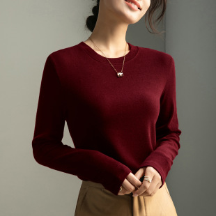 Round Neck Base Shirt Women's Inner Wear Women's 2024 Early Autumn Western Style White Long-Sleeved T-Shirt Women's Double-Sided Velvet Top