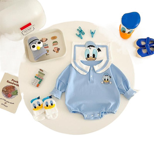 Super cute cartoon baby clothes spring and autumn blue purple jumpsuit autumn and winter bag fart ha clothes baby western style climbing clothes