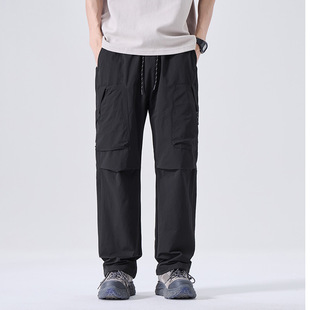 Two-way Casual Crock Pants Men's High-end Feeling Puppies Handsome Loose Straight Buckle Side Bag Cold Feeling Lightweight Parachute Pants