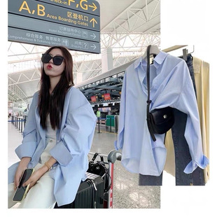 Blue Shirt Women's Long-sleeved 2025 Summer New Korean Style Top All-match Loose Super Good-looking Outer Sunscreen Shirt