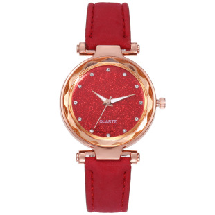 AliExpress cross-border foreign trade popular women's watch silver pink rhinestone surface frosted leather strap quartz watch women's watch