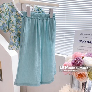 Women's Treasure Summer Pastoral Style suit 2024 Summer New Girls' Sweet Short-sleeved Top Thin Wide-leg Pants suit