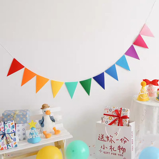 Triangle Decoration Felt Colorful Flag Birthday Party Flower Children's Room Kindergarten Hanging Decoration Flag Banner