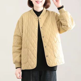 Cotton-padded cotton-padded jacket women's autumn and winter rhombus cotton-padded lightweight small cotton-padded jacket 2024 new mom's short solid color coat