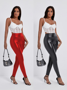 Cross-border Amazon Europe and the United States new women's pants nightclub fashion tight pencil pants waist hip PU leather pants