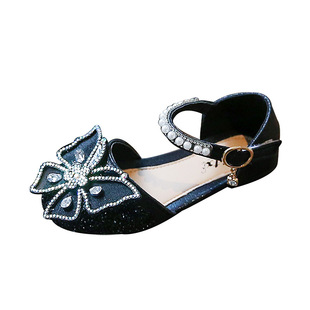 Autumn 2023 New Girls Sandals Korean Style Girl Baby Bow Princess Shoes Girl Sequin Dance Shoes