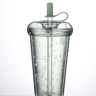 700ml Large Capacity Brand Customized Double-Layer Juice Cup Novel Star High-Value Straw Food-Grade Water Cup