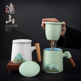 National style trendy ceramic office Cup drinking cup household tea cup with handle gift box with hand gift company gift