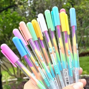 Korean version of colorful pastel rainbow 6 color gradient gouache fluorescent diy black card pen greeting card pen children's prizes