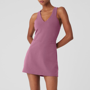 Cross-border V-neck tennis skirt with chest mat anti-light Y-shaped sexy beautiful back outdoor feather tennis sports yoga clothes for women