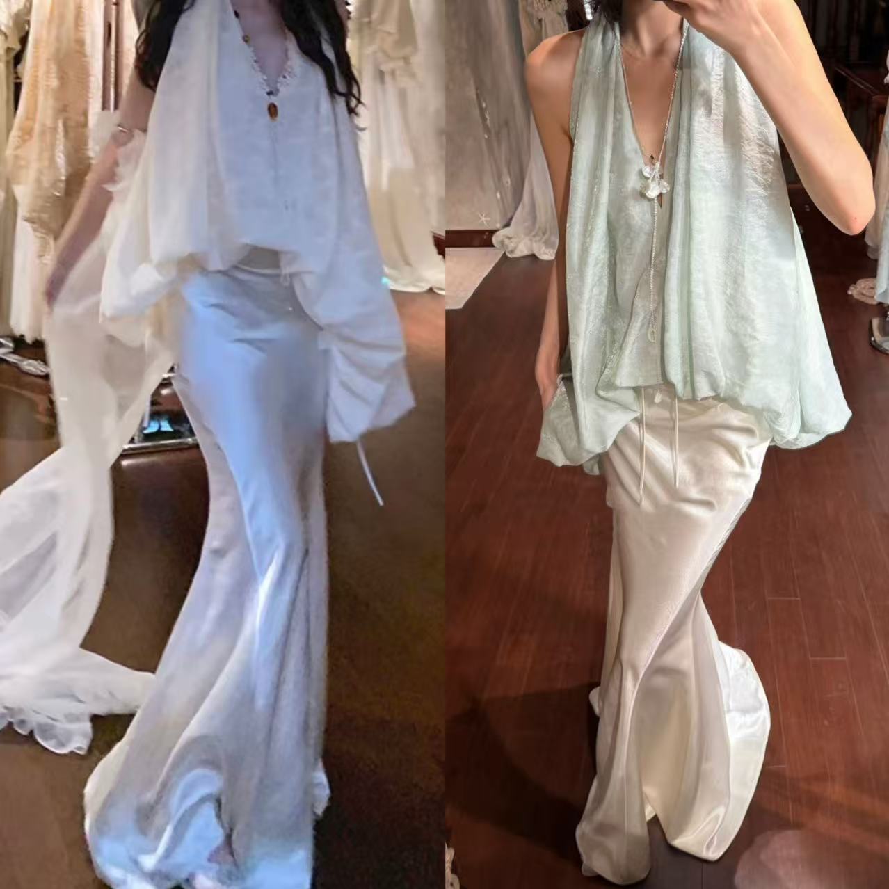 In Stock/26 Early Spring Shell-Shaped Handwoven Cotton Rope Decorative Lace Halter Neck Top + Skirt Set
