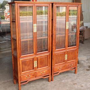 Mahogany wine cabinet Wall new Chinese hedgehog red sandalwood glass display cabinet living room Rosewood double door classical furniture