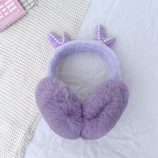 Pearl Antler Girl Earmuffs Winter Plush Thickened Warm Sweet Cold-proof Ear Protection Ear Cover Student Riding Ear Bag