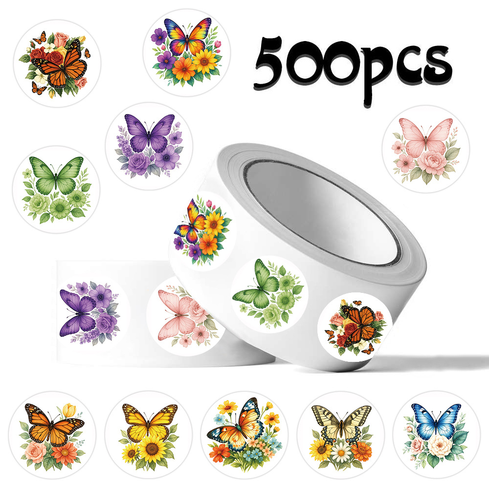 Cross-Border Sticker Roll Butterfly and Flower Gift Decoration Packaging Handbook Material Sealing Sticker Film Tape Wholesale
