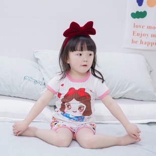 [Breathing Cotton] 24 new children's cotton short-sleeved cartoon printed suit summer shorts sports kindergarten summer