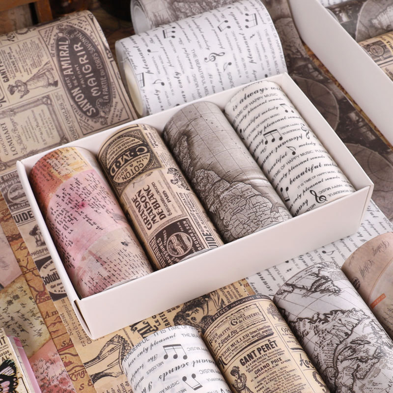 Yida Culture Cross-border Amazon Retro Newspaper Tape DIY Decorative Hand Account Sticker with Bottom Paper Life Small Items