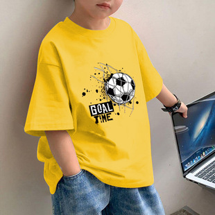2437# Football Pattern Children's Summer Short-sleeved T-shirt Middle and Big Children's Sports Thin Top Boys' Summer Wear