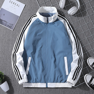 Spring and Autumn 2024 New Jacket Men's Vertical Collar Outdoor Top Youth Striped All-match Sports Casual Jacket Trendy