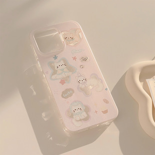 For Apple 16promax mobile phone case 13 cute powder star cat iphone15 soft 11 glitter 12 generation hair