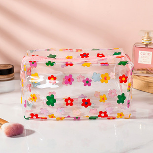 South Korea Ins Hyuna Flower Transparent Waterproof Cosmetic Bag Women's Portable Large Capacity Girl's Storage Travel Wash Bag