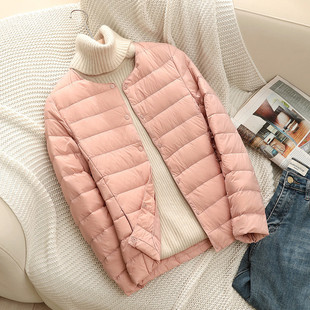 Light Down Jacket Women's Short 2024 Autumn and Winter New V-neck Crewneck Long Sleeve White Duck Down Light plus size Jacket