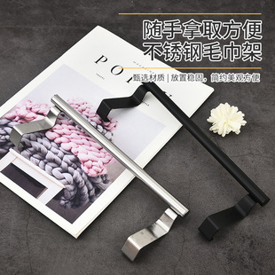 Stainless steel single pole towel rack non-perforated household towel hanging pole kitchen cabinet door back type cloth rack wholesale