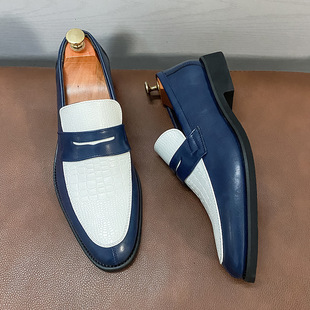 Cross-border plus size 2025 Spring Black and White Color-block Leather Shoes Men's Slip-in Loafers British Business Casual Men's Shoes