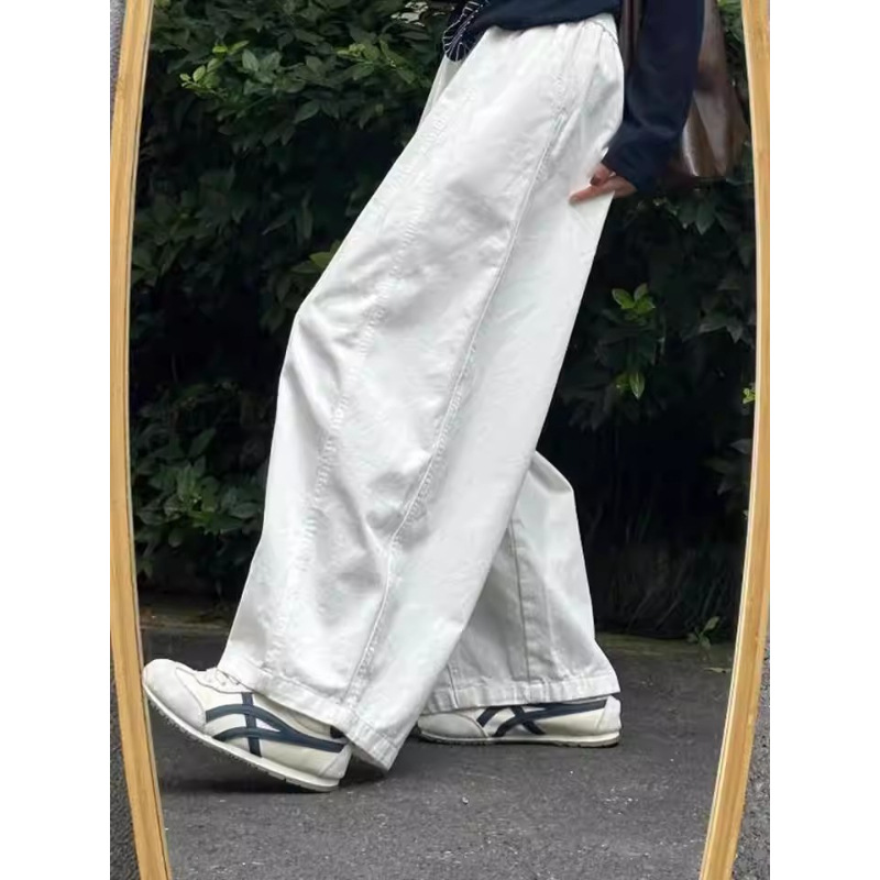 Japanese Style New High-Waisted Drapey Straight-Leg Pants 2026 Spring Casual Slimming Pants Loose Design Titanium Cotton Wide-Leg Pants