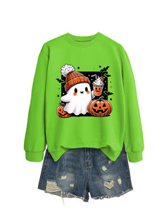 Amazon Cross-border Fashion Long-sleeved Shirt Women's Ghost Hat Milk Tea Pumpkin Autumn and Winter Versatile Crewneck Sweater