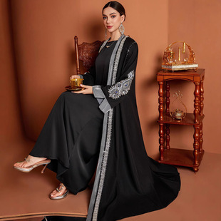 ZF4152 Amazon MUSILIM большие халаты ручной работы вышитые цветочные стразы ABAYA Middle East Женская одежда