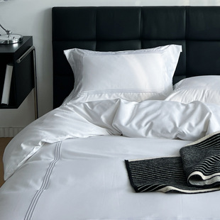 Hotel homestay four-piece designer cotton embroidery pure white tribute satin cloth grass bedding wholesale