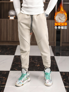 Winter Casual Sports Sweatpants Men's Loose Leg Trousers fleece-lined Thickened Outdoor Running Warm New Pants