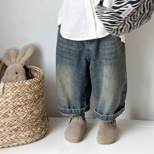 Men's and Women's Pants 2025 Spring and Autumn New Children's American Style Fashionable Western Style Loose Wide Leg Pants Korean Jeans