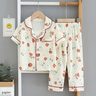 Children's Pajamas Boys and Girls Cotton Gauze Thin suit Short-sleeved Trousers Girls and Boys Summer Home Clothes