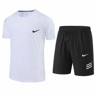 Summer Trendy Brand Men's Ice Silk Quick-drying Short-sleeved Shorts suit Trendy Fashion Fitness Running Sports T-shirt Set