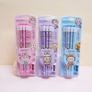 Explosions Flame Small Which Wooden Pencil 12 Pack Cartoon Handsome HB Big Leather Pencil with Pencil sharpener Stationery