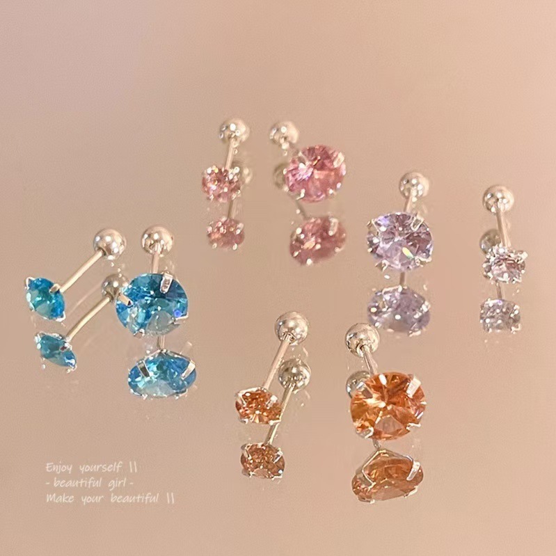 Simple Light Luxury Colorful Zircon Earrings New Design Minimalist Style Exquisite All-match Daily Fresh Sweet Earrings