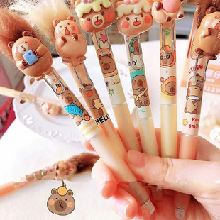 Fried Hair Ugly Baby Erasable Pen Cappiba Pen Cute Student Stylish Ugly Hair Tied with Good Looks Douyin Same Style Crystal