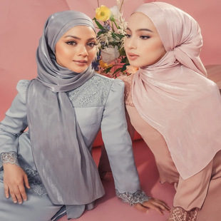 Light Solid Color Soft Wrinkles Shiny Island Wrinkle-free Satin Scarf Women's Bag Headscarf Long Scarf Sunscreen Shawl