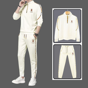 Fashion European Trendy Men's suit Two-Piece Half-Zip Collar Top New Casual Sports Men's fleece-lined Thickened