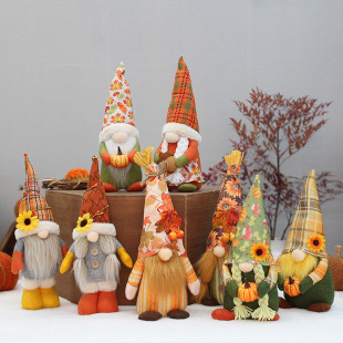 Cross-border new Thanksgiving harvest festival sunflower decoration fabric faceless doll Rudolf window decoration supplies