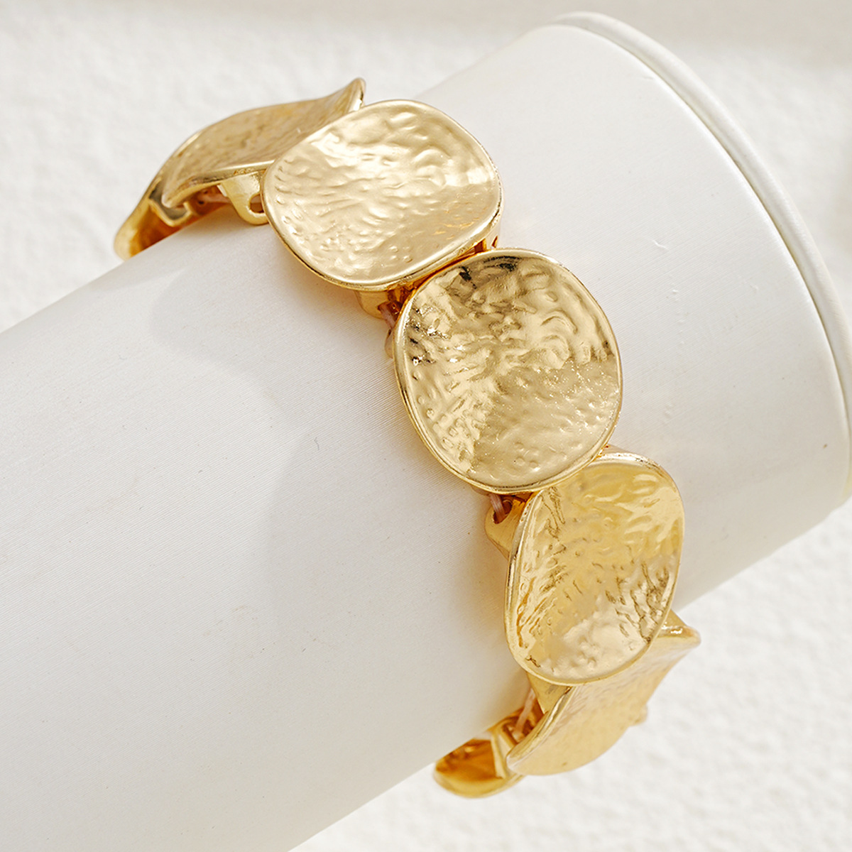 European and American Cross-Border Fashion Metal-Style Exaggerated Irregular Hammered Texture Bracelet Wide Round Spliced Metal Bracelet for Women