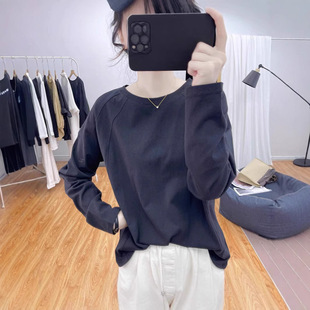 Long Sleeve Versatile White T-shirt Women's 2025 Spring Round Neck Loose Top Retro Basic Base Shirt Patchwork T-shirt