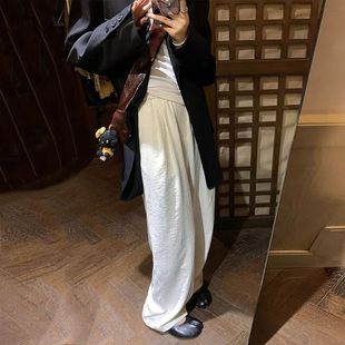 Lazy Style Texture Wide Leg Pants 2024 Spring and Summer Korean Style High Waist Slimming Loose Casual Pants Straight Leg Pants for Women
