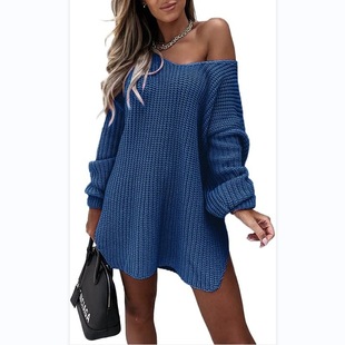 Factory Direct European and American Women's Solid Color Loose Top Women's Autumn and Winter Foreign Trade New Knitted V-Neck Sweater for Women