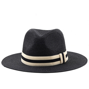 Весна и лето новый Panama Hat полосатый эластичная лента аксессуары внешняя торговля котелок версия джинсовая соломенная шляпа прохладная шляпа